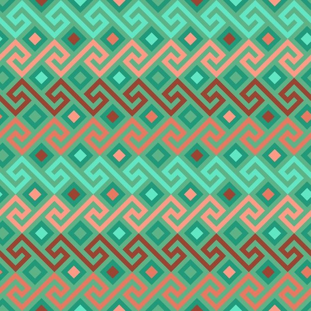 Meandro griego tradicional del ornamento del cuadrado beige y verde inconsútil del vintage
