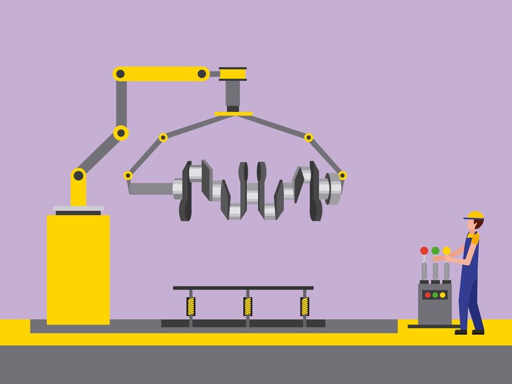 Vector mecánico de la industria automotriz con la parte robótica del árbol de la leva del brazo del control
