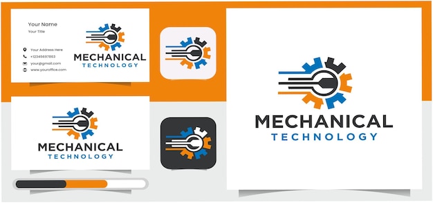 Mecánico de máquina de logotipo de servicio práctico profesional con logotipo de técnico de máquina y equipo de máquina