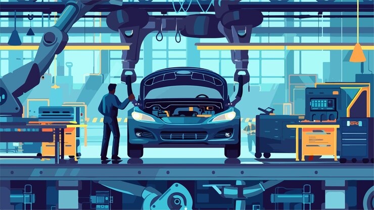 Vector mecánico profesional negro que gestiona el proceso de automóvil automatizado