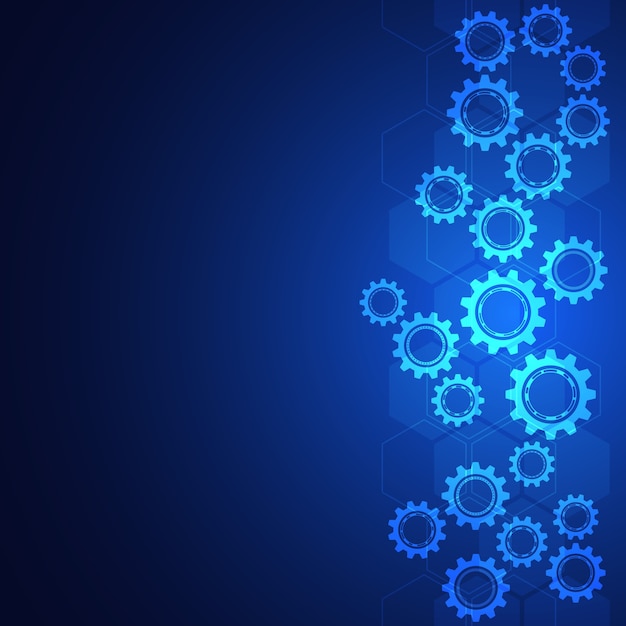 Mecanismos de engranajes y piñones. Tecnología e ingeniería digital de alta tecnología. Fondo técnico abstracto.