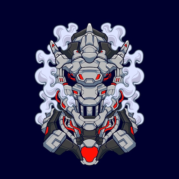 Mecha Lizard Cyberpunk Iguana Ilustración Diseño de camiseta de cabeza de lagarto con un tema de robot