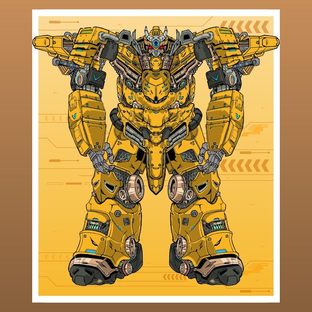 Vector mecha robot abejorro cartel construido por cabeza brazo cuerpo pierna arma ilustración vector premium