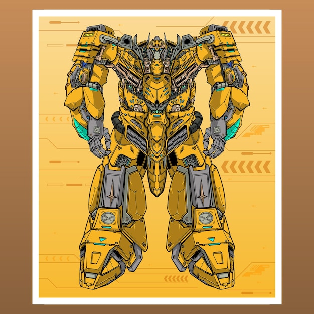 Mecha robot abejorro futuro construido por cabeza brazo cuerpo pierna arma ilustración vector premium