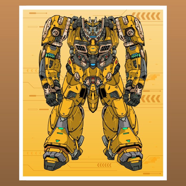 Mecha robot abejorro geométrico construido por cabeza brazo cuerpo pierna arma ilustración vector premium