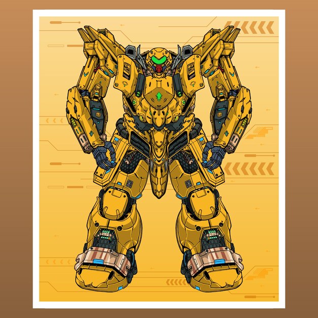 Mecha robot abejorro sagrado construido por cabeza brazo cuerpo pierna arma ilustración vector premium
