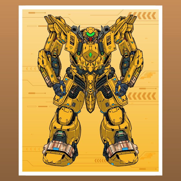 Mecha robot abejorro sagrado construido por cabeza brazo cuerpo pierna arma ilustración vector premium