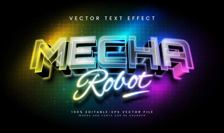 Vector mecha robot efecto de texto vectorial editable con tema de tecnología moderna apto para eventos de tecnología moderna