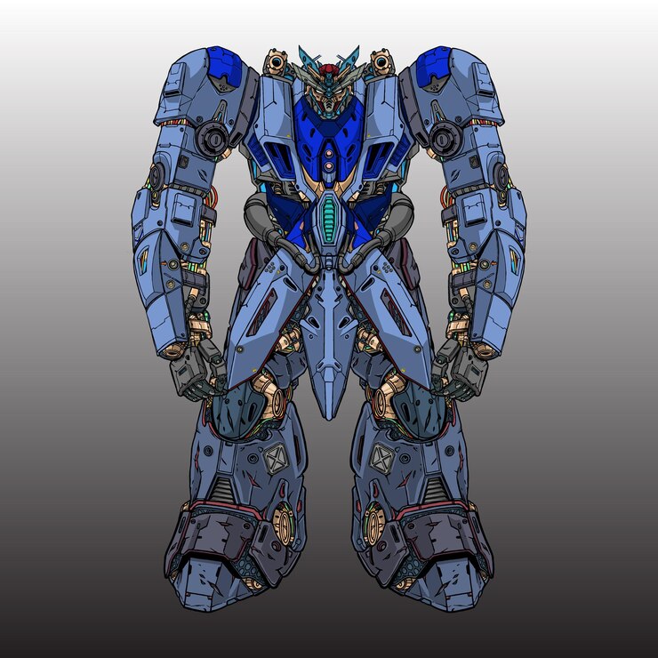 Vector mecha robot estrella construida por cabeza brazo cuerpo pierna arma ilustración vector premium