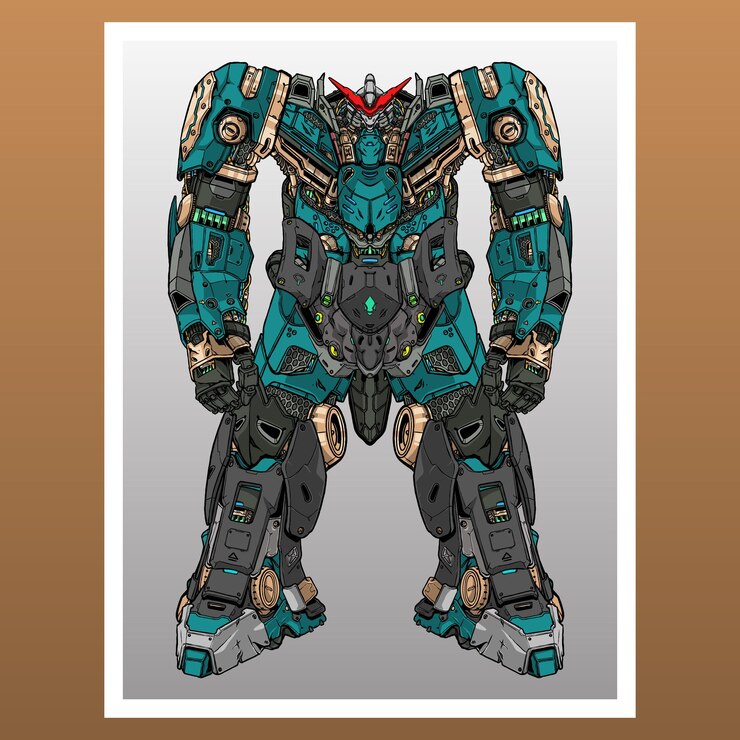 Vector mecha robot gatot construido por cabeza brazo cuerpo pierna arma ilustración vector premium