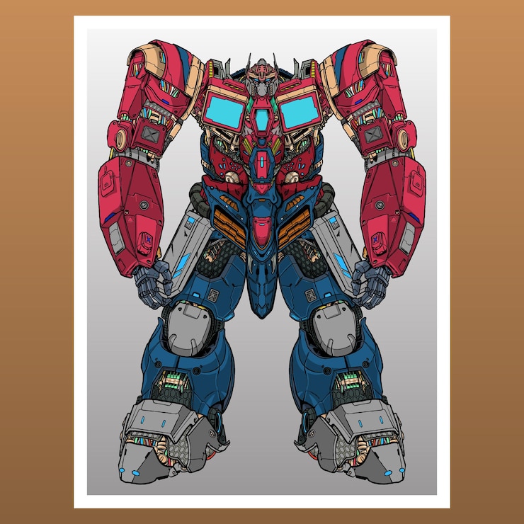 Vector mecha robot héroe construido por cabeza brazo cuerpo pierna arma ilustración vector premium