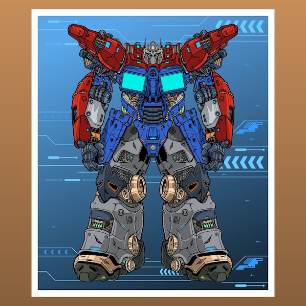 Vector mecha robot mascota cibernética construida por cabeza brazo cuerpo pierna arma ilustración vector premium