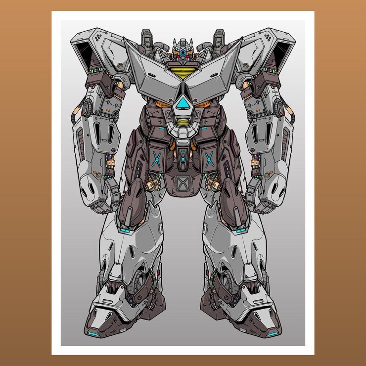 Vector mecha robot moderno construido por cabeza brazo cuerpo pierna arma ilustración vector premium