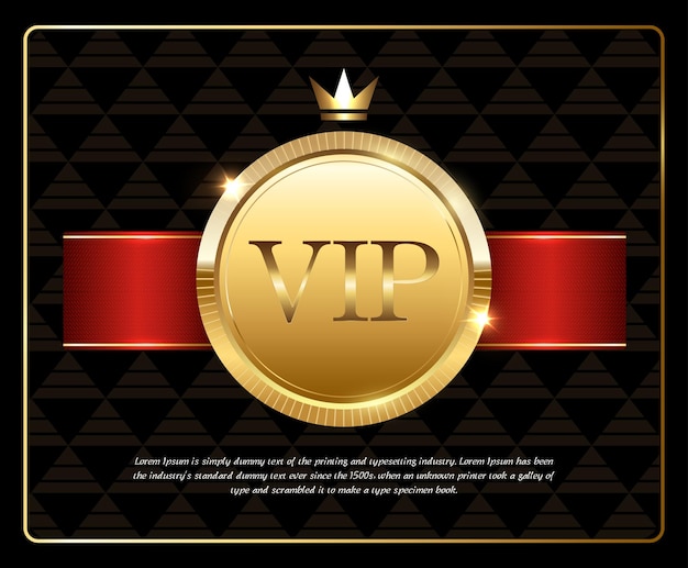 Medalla de bronce dorado con cinta rojaPlantilla de diseño de invitación VIPCinta sobre fondo negro de lujo