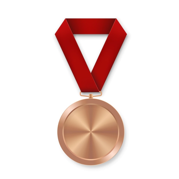 Medalla deportiva de bronce para ganadores con cinta roja trofeo de tercer lugar insignias de honor