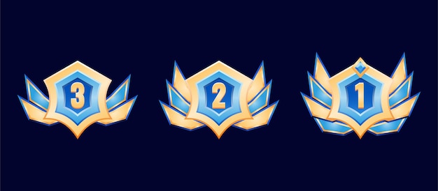 Medalla de insignia de rango de diamante dorado de juego de fantasía ui con alas para elementos de activos de interfaz gráfica de usuario
