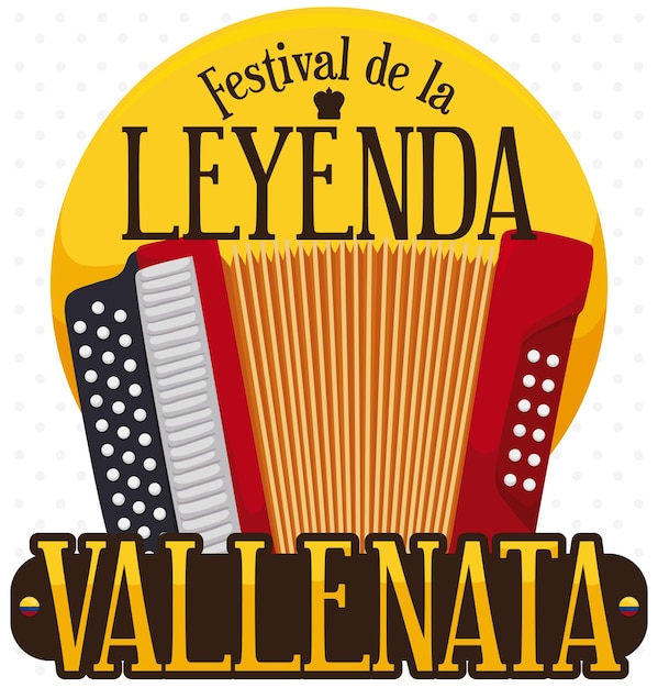 Vector la medalla de oro, la corona y los símbolos del acordeón de los ganadores o reyes para el festival de la leyenda de vallenato