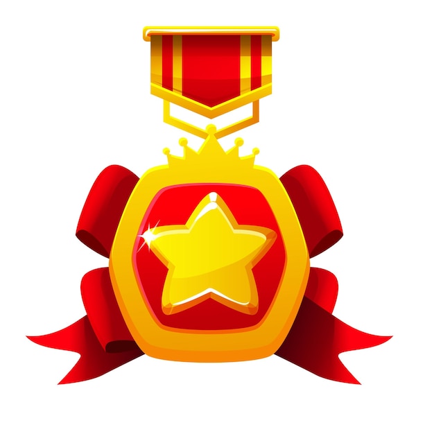 Vector medalla de oro con una estrella para un icono de insignia de recompensa de juego 2d