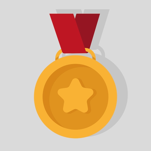 Medalla de oro Icono vectorial Símbolo de recompensa del campeón Característica de la estrella de la cinta roja Diseño de la insignia de logro