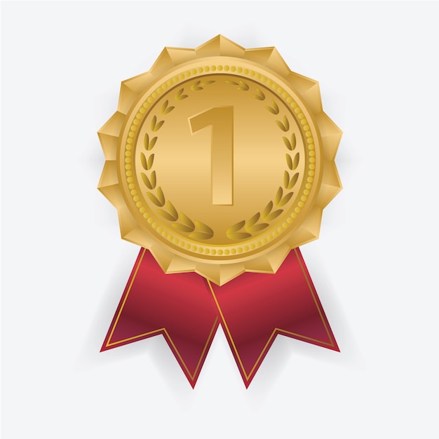 Medalla de oro con lazo rojo.