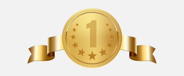 Medalla de oro con el número 1 y la cinta