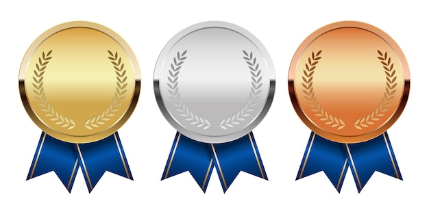 Medalla de oro, plata y bronce con cintas para deportes y juegos