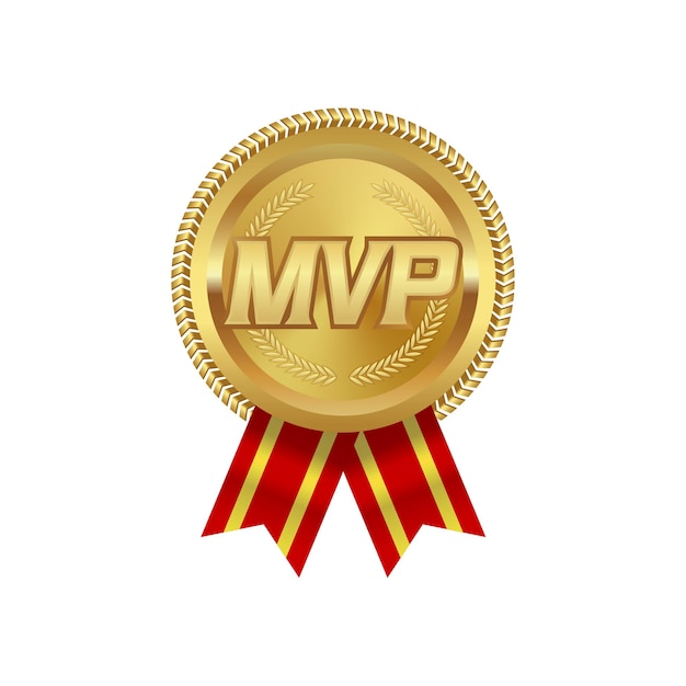 Vector medalla de oro del premio mvp con cinta roja