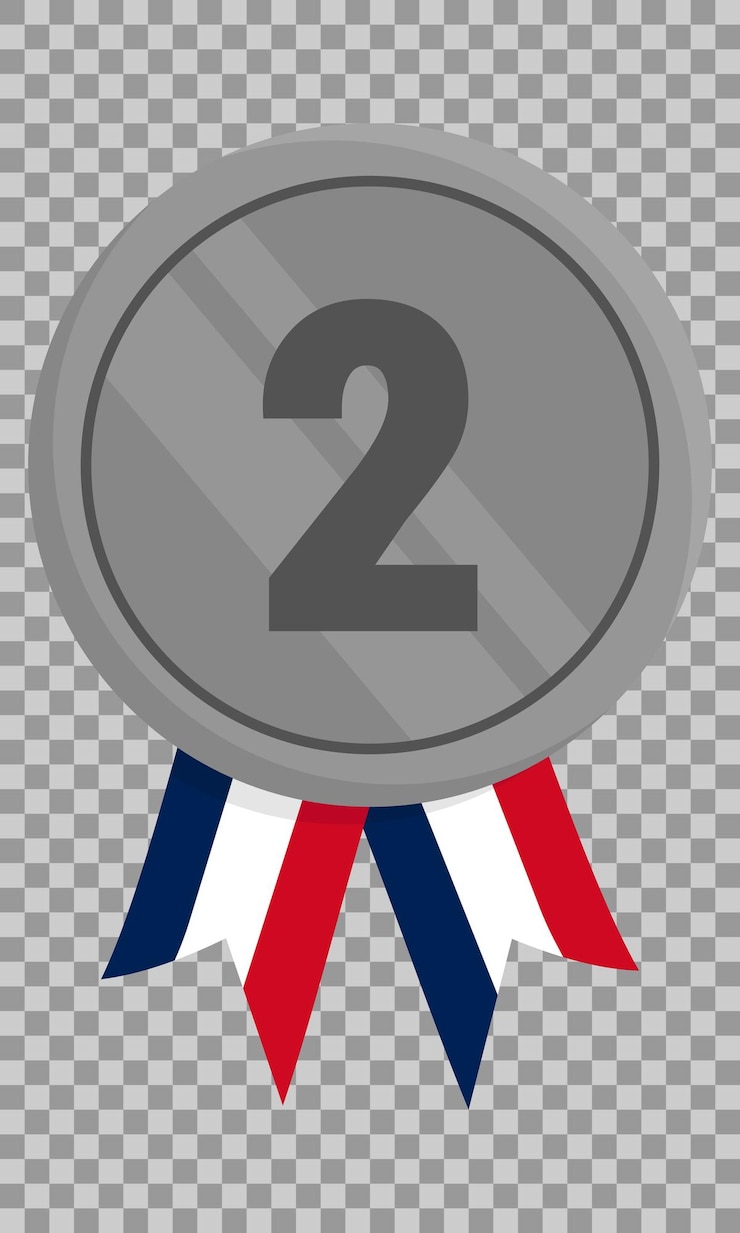 Vector medalla de plata con cinta en los colores de la bandera francesa ilustración vectorial en fondo de cuadrícula