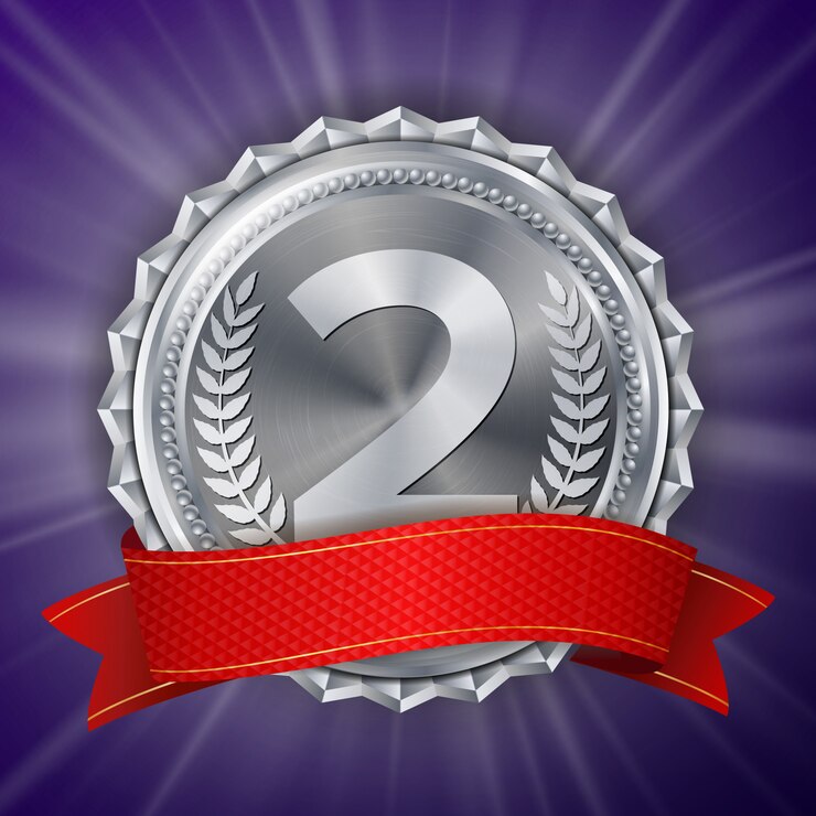 Vector medalla de plata, etiqueta del campeonato redondo.
