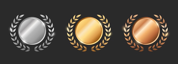 Medalla redonda premio bronce de plata dorado con podio y corona de laurel medallas de lujo trofeo nominado