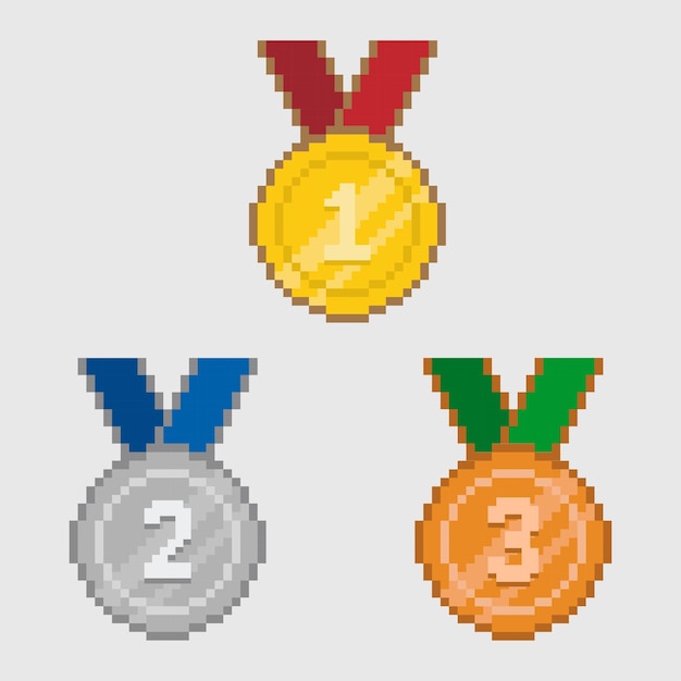 Medallas deportivas pixel art medalla de bronce dorada plateada estilo 8 bits