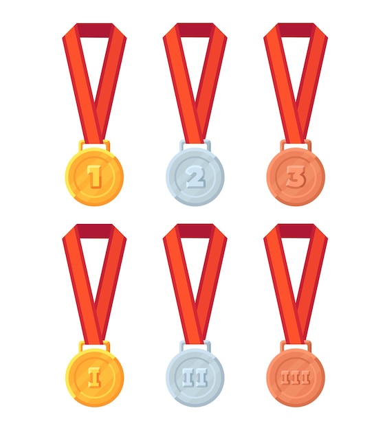 Medallas de oro, plata y bronce con cintas rojas