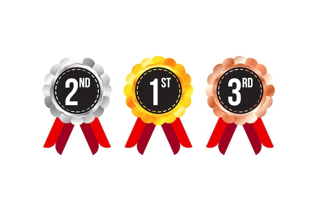Medallas de oro, plata y bronce con ilustración vectorial de pétalos de flores para el certificado de etiqueta