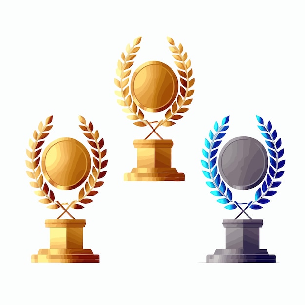 Medallas de oro, plata y bronce en soporte Aislado en el fondo Ilustración de vector plano de dibujos animados