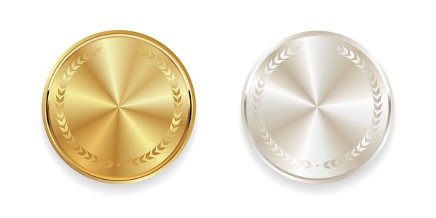 Medallas de oro y plata vector realistas ilustraciones brillantes