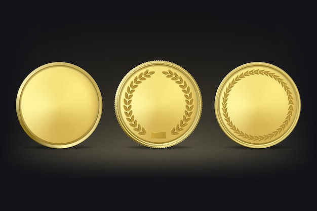 Vector medallas de premio de oro en fondo negro.