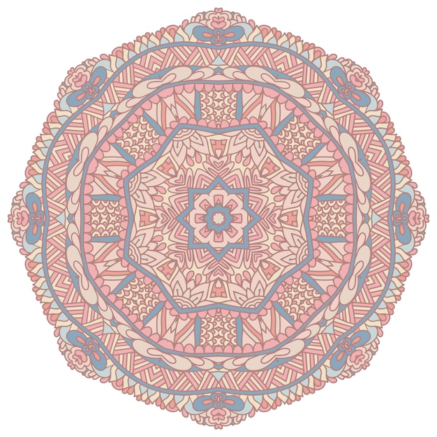 Medallón vectorial étnico estilo de arte popular diseño impreso en colores pastel mandala