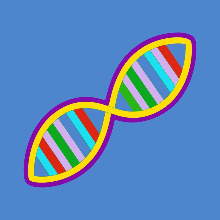 Vector una media cadena de adn vibrante con intrincadas hebras entrelazadas muestra un espectro de colores
