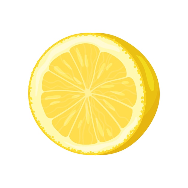 Media limón maduro Fruto cítrico amarillo brillante Producto ecológico y saludable Elemento gráfico para la etiqueta del envase de limonada o té Ilustración vectorial plana detallada aislada sobre fondo blanco