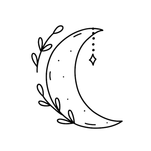 Vector media luna decorada mágica aislada sobre fondo blanco ilustración de fideos dibujados a mano