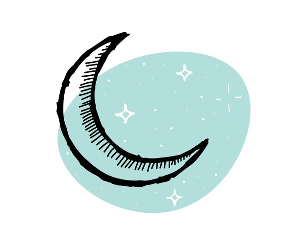 Media luna con estrellas dibujo icono mano dibujado luna signo vector dibujo aislado símbolo de astrología