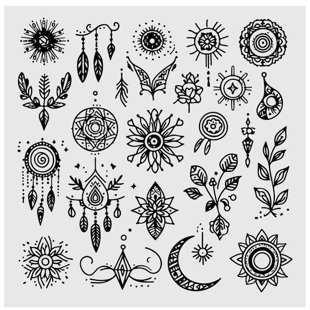 Media luna y plumas en estilo boho píxel ícono lineal perfecto símbolo místico línea delgada personalizable