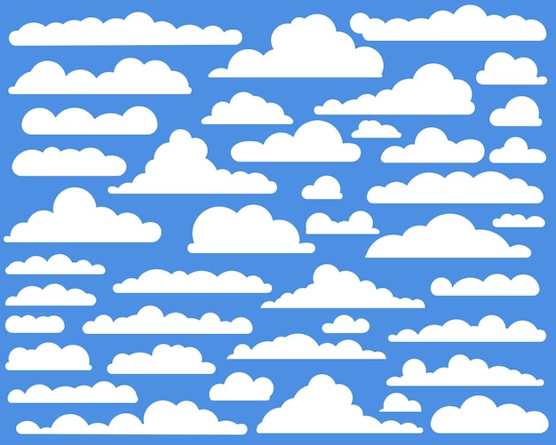 Media nube en el cielo Nube blanca abstracta conjunto aislado sobre fondo azul Ilustración vectorial