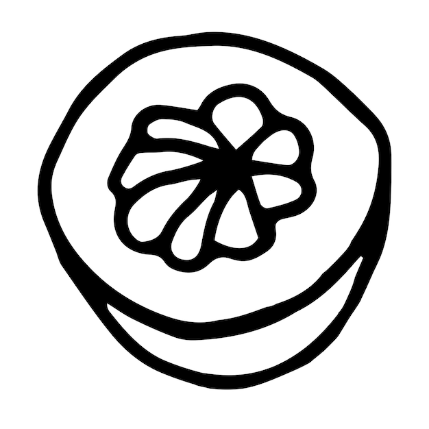 Media pieza de mangostán estilo garabato ilustración vectorial aislada en blanco