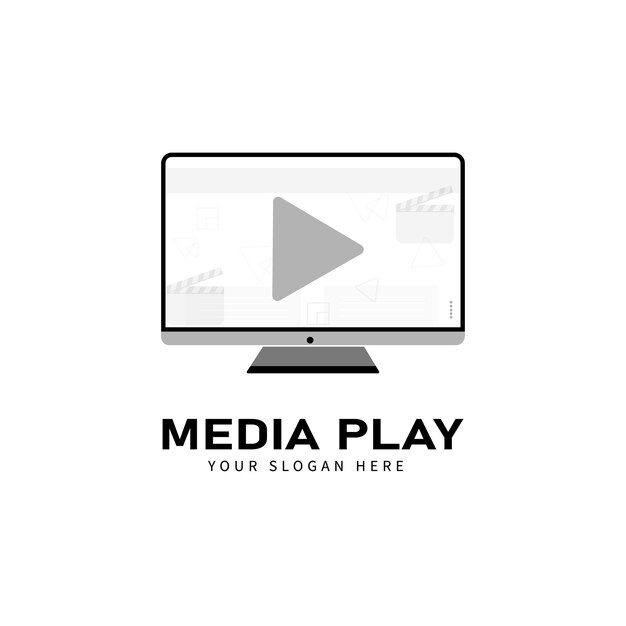 Media play logo computadora diseño vector plantilla