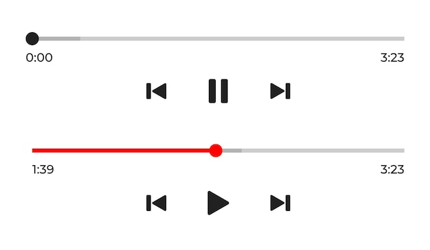 Media player controls template Play pause rewind forward and progress bar vector illustration User interface element for video or audio playback symbol Streaming timeline and navigation sign
