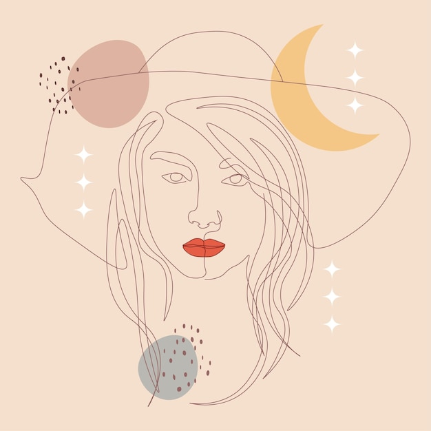 mediados de siglo moderno Dibujado a mano una línea arte retrato femenino ilustración