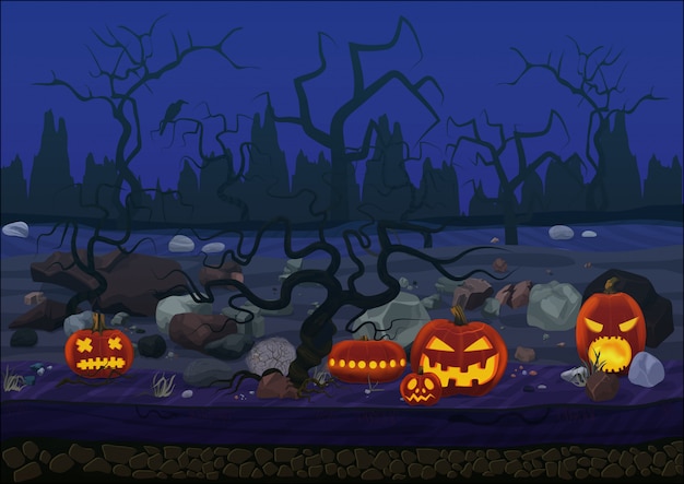 Vector medianoche horror horror paisaje de halloween