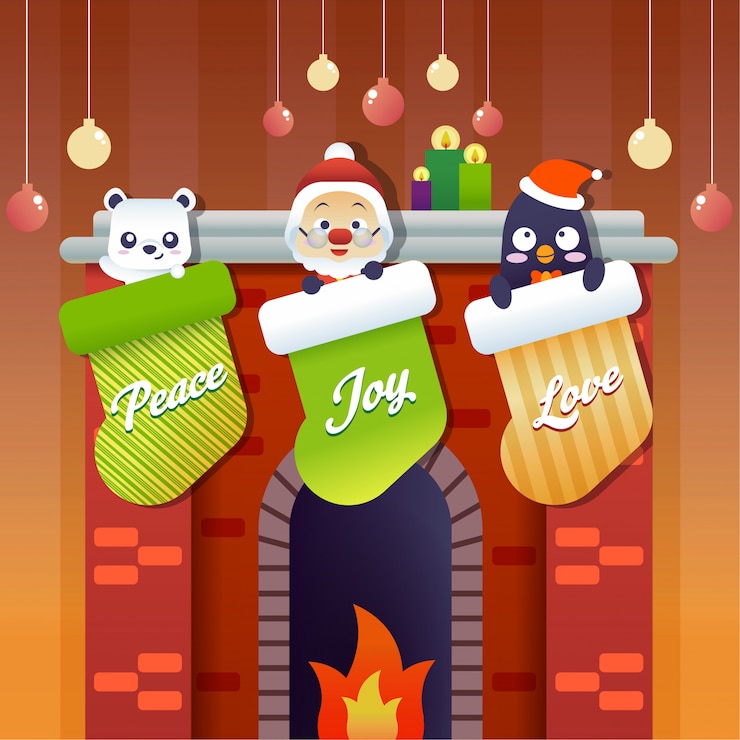 Vector medias de chimenea de navidad