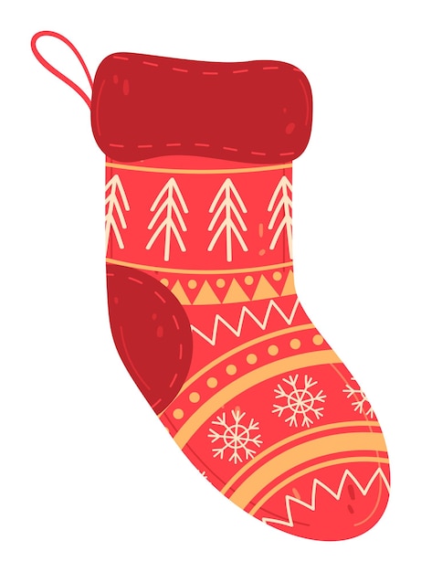Las medias de Navidad brillantes con patrones de árboles de copos de nieve en zigzag de colores navideños rojos y amarillos